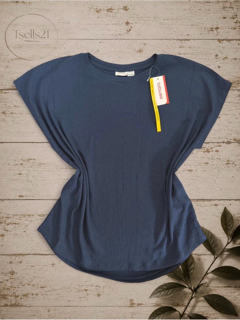 NWT Esmara Dark Blue Textured Cap Sleeve Blouse Top - Size XL